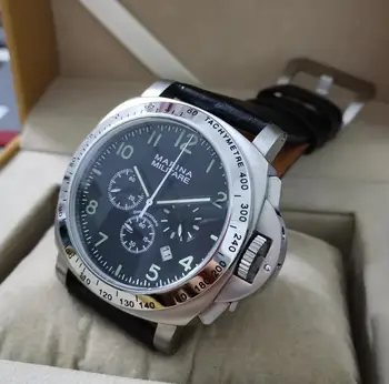 

44mm Large dial Stainless steel Watch automatic Movement GMT men's Watch stripe Black dial green number Green luminous