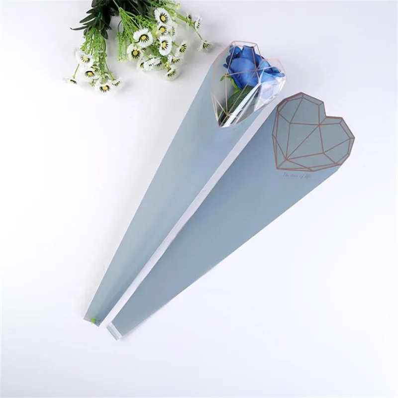 Gray-blue 20 шт./лот Алмазное сердце упаковка Пластик Один Роза упаковочный мешок для цветов вечерние украшения розы коробки Чехлы для цветов - Цвет: Gray-blue