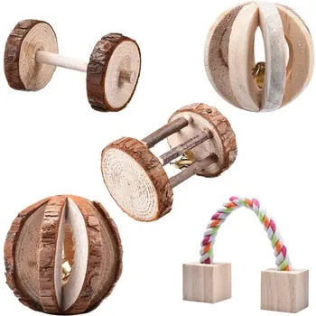 

5pcs Amusing Pet Accessories Wooden Care Safe Small Animal Products Durable Lovely Hamster Toy