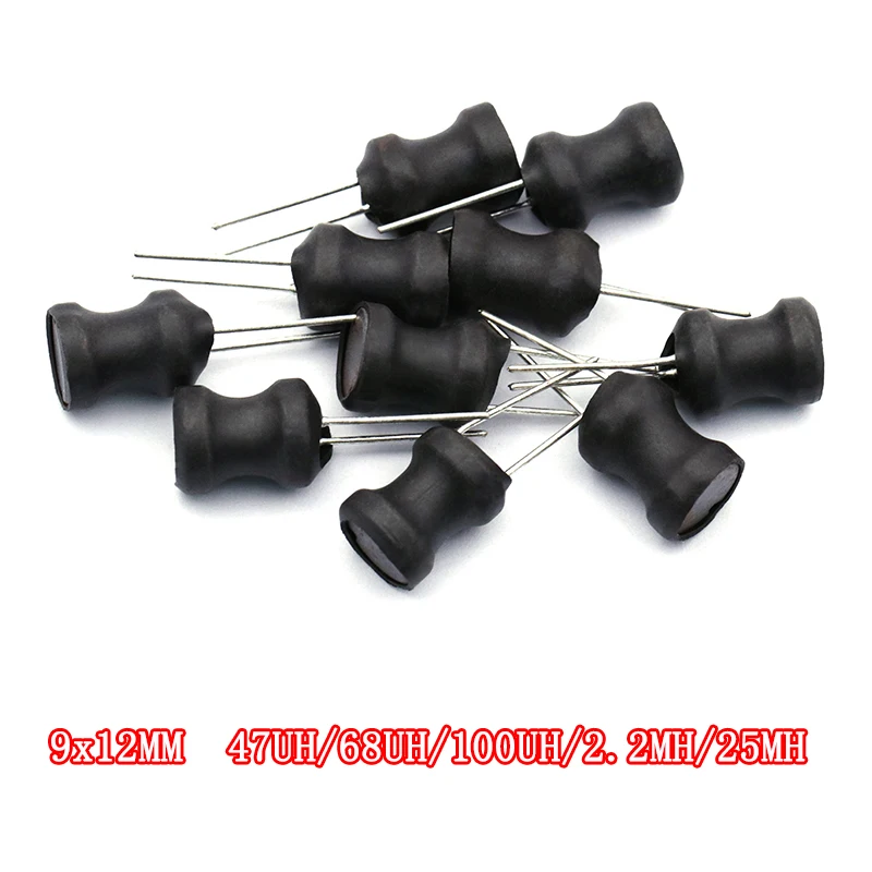 Power Inductor 10PCS Power Inductor DIP 9X12mm 2.2UH 4.7UH 10uH 22uH 100uH 330uH 470uH 1MH 2.2MH 4.7MH 10MH Inductance 2 Pins 9X12