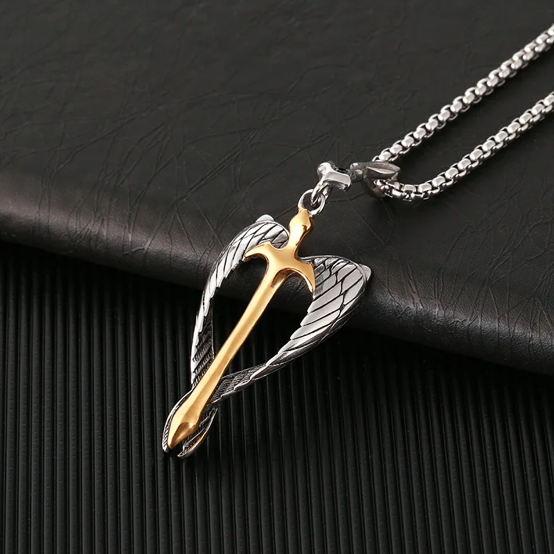 Ангел крылья крест ожерелье s кулон для мужчин из нержавеющей стали золотого цвета ожерелье с распятием религиозный крест мужской ювелирный подарок