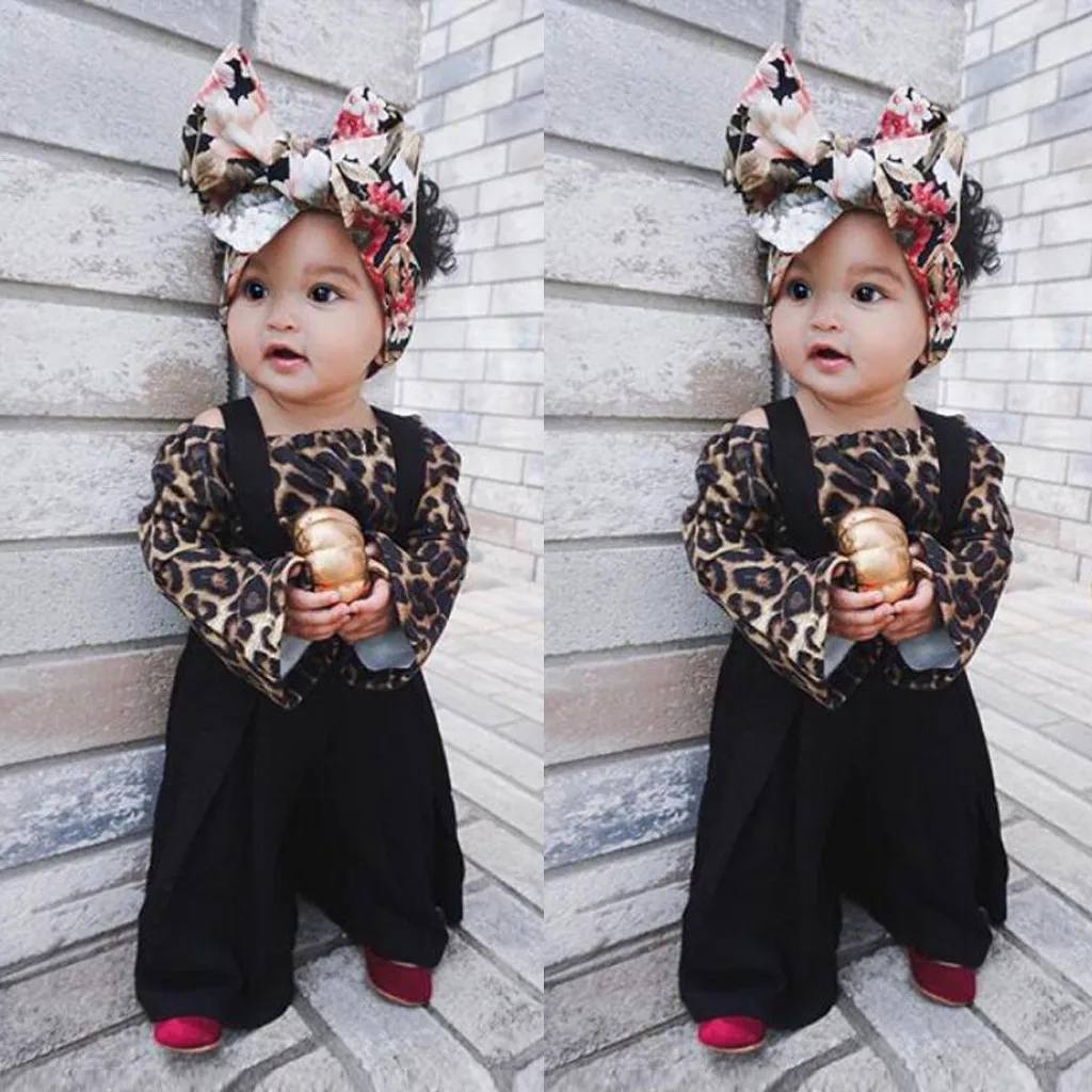 

Fashion Children's Sets Off Shoulder Leopard Tops Girls Clothes Solid Pants Autumn Toddler Girl Clothes Winter Roupa Infantil