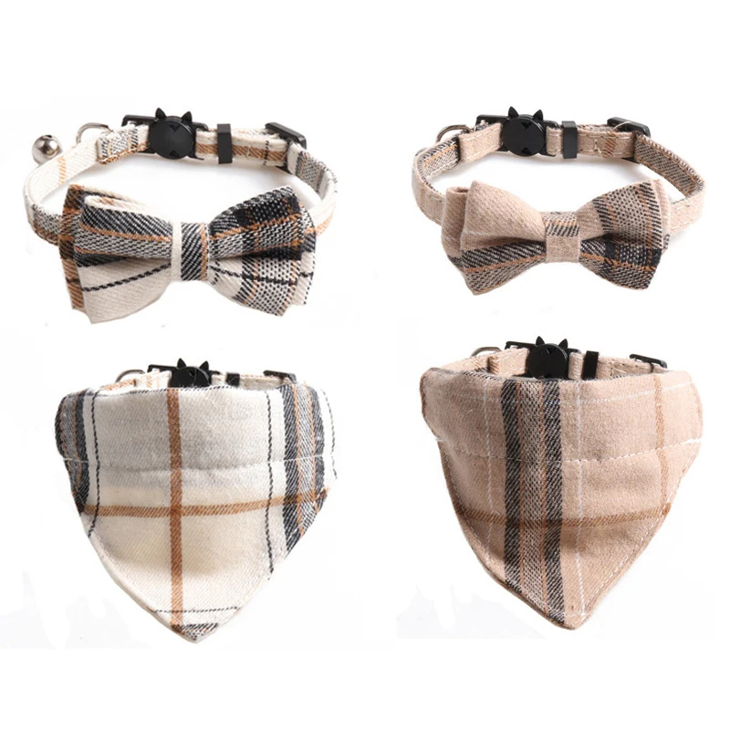 

Plaid Pets Cat Collar Accessories Adjustable Kitten Bibs Cute Bowknot Chihuahua Bandana Safety Buckle Puppy Rabbits Necklace