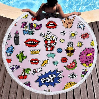 

Popcorn Lipstick Pineapple Beach Towels Kids Girl Shawl Fringe Microfiber Round Fabric Bath Towels For Living Room Home Decor