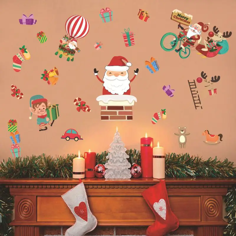 

Removable Santa Clause Snowman Stickers PVC Cartoon Christmas Wall Sticker for Window Home Decor Decal New Year Glass Mural