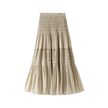 

Women Ladies Summer Long Midi Skirt VD1456 High Waist Black White Apricot A Line Skirt lange rokken