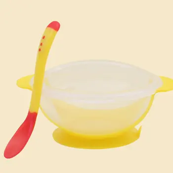 

Temperature Sensing Feeding Spoon Child Tableware Food Bowl Learning Dishes Service Plate/Tray Baby Dinnerware Set
