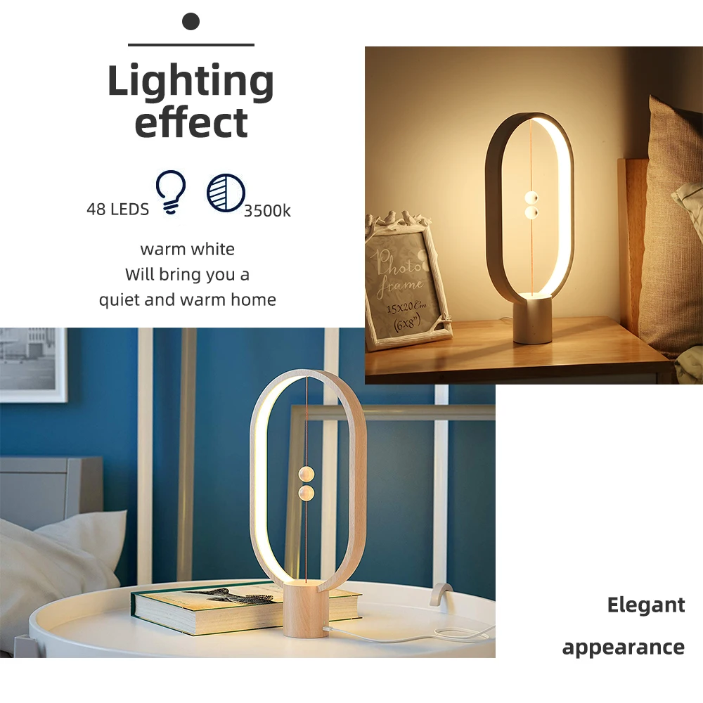 Online Aimkeeg lámpara de equilibrio inteligente creativa LED luz de noche de mesa con interruptor magnético alimentado por USB Lámpara de noche de oficina de dormitorio decoración del hogar