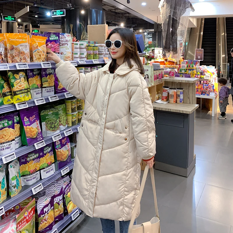 Rice white Новые зимние хлопковые пальто для беременных женщин длиной до колена свободные - Цвет: Rice white