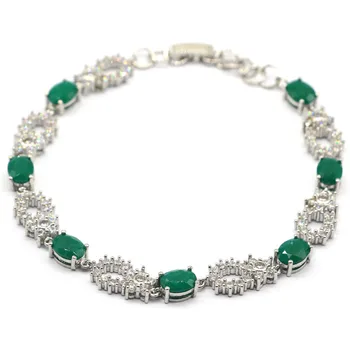 

8x6mm Gorgeous Created Real Green Emerald CZ Wedding Silver Bracelet 8.5-9.5inch