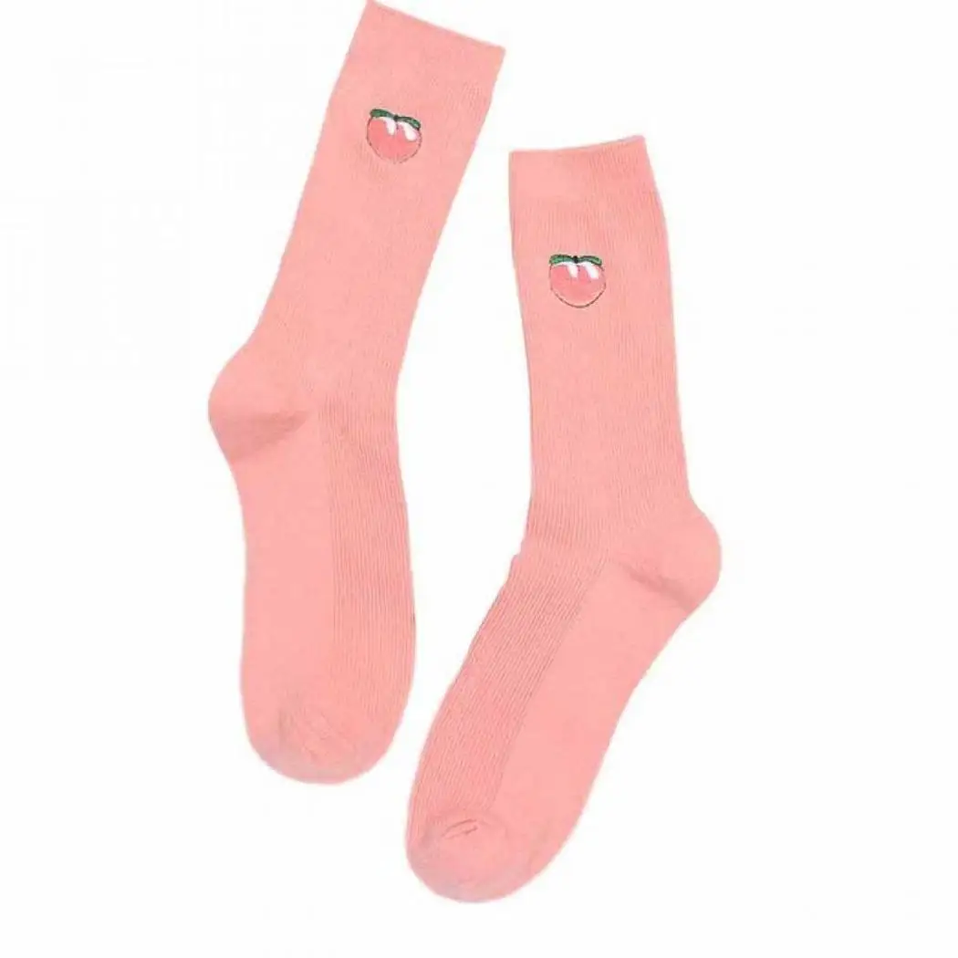 Женские хлопковые однотонные Повседневные Носки с рисунком авокадо, 42 г, Стандартные носки с вышивкой, сезон осень-зима