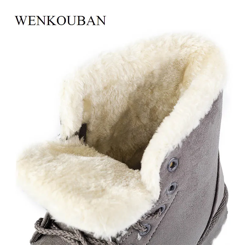 Зимние ботинки; женские теплые плюшевые ботильоны; женская резиновая обувь на танкетке со шнуровкой; botas mujer invierno