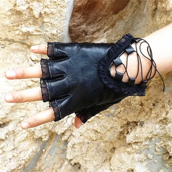 

Women Glove 2020 New Fashion Ladies Mittens Black Lace Leather Half Finger Gloves Casual Dance Show Driving Gloves