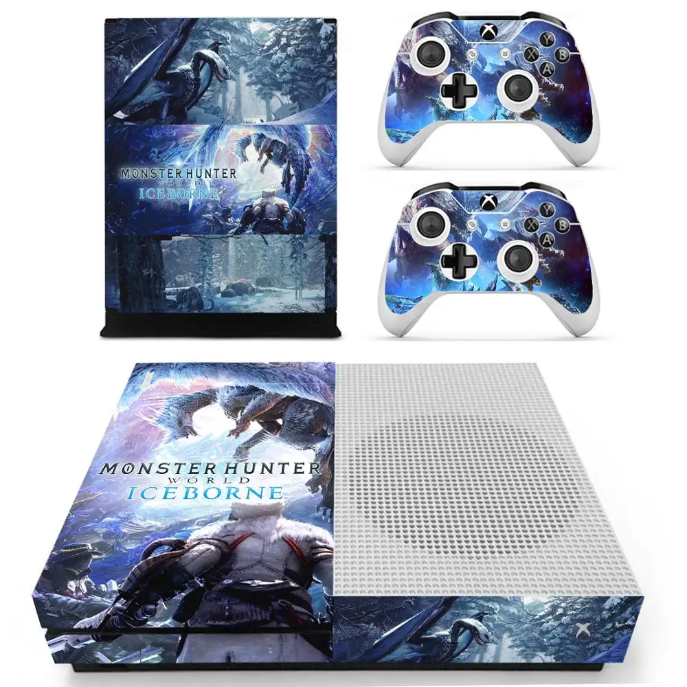 Монстр Охотник мир ледяной кожи наклейка для Xbox One S консоли и Kinect и 2 контроллеров для Xbox One тонкий стикер кожи - Цвет: YS-xboxoneS-2300