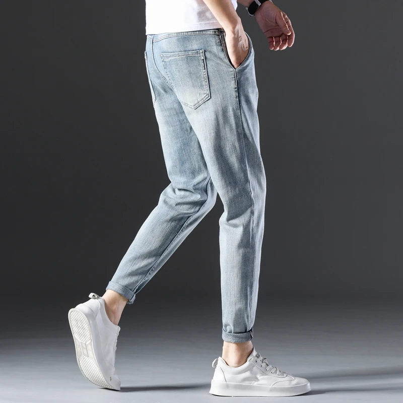 Blog Mens Slim Jeans  Sky Blue Jeans Casual Stretch Jeans blue casual elastic  Classic Stretch Denim Slightly Solid color ankle pants