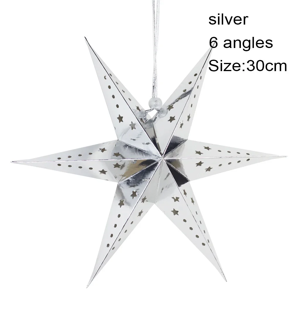 6 angles 30cm silver 1 шт. 60 см Большой DIY семь углов бумажные звезды рождественские украшения для дома висящий Рождественский фонарь оконный камин декор комнаты - Цвет: 6 angles 30cm silver