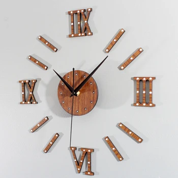 

Creative DIY Wall Clock Modern Design Roman Wooden Clocks Retro Style Imitation Wood Watch 3D Stickers Art Home Decor Silent