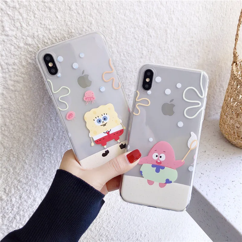 Мягкий прозрачный силиконовый чехол Meachy SpongeBob из ТПУ для iphone 11 iPhone Pro XS Max X XR 6 6S 7 8