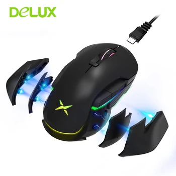 شراءديلوكس M627 وضع مزدوج سلكي + ماوس لاسلكي 16000 ديسيبل متوحد الخواص RGB ماوس ألعاب الكمبيوتر اليد اليسرى اليمنى ألعاب الكمبيوتر Mause مع أجنحة جانبية