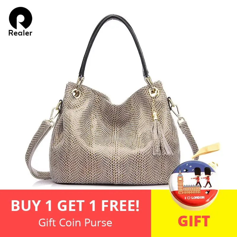 

Realer Women Handbags Genuine Leather Tassel Bag Female Shoulder Crossbody Bags for Women 2019 High Quality Totes Messenger Bag