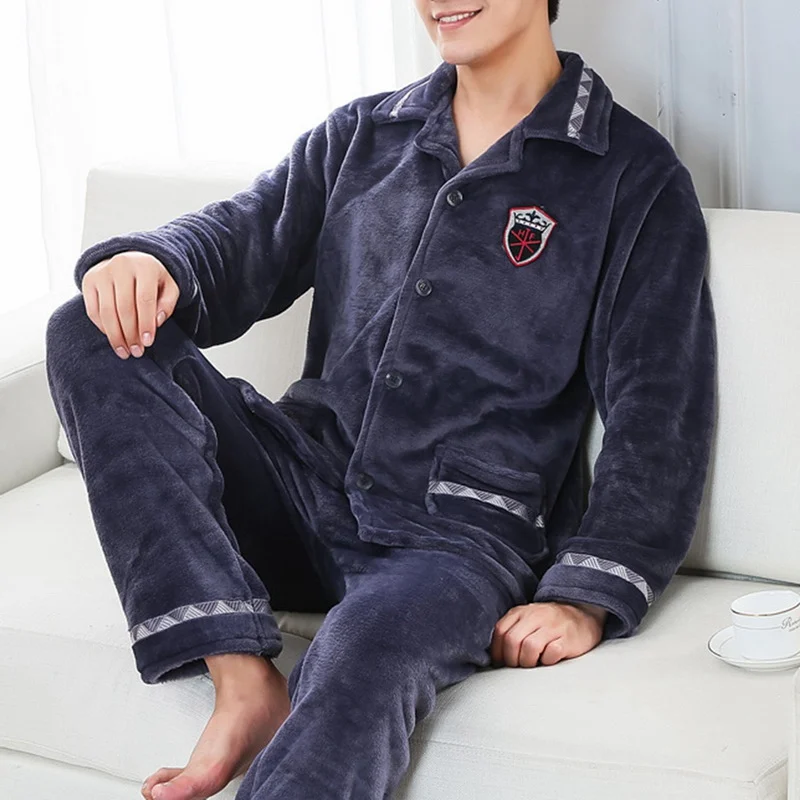 

Laamei 2020 Men Pajamas Thick Warm Flannel Pajama Sets For Men Coral Velvet Sleepwear Suit Loungewear Homewear Male Home Clothes