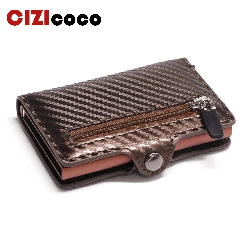

Cizicoco 2019 New Credit Card Holder Aluminum Box Card Wallet RFID PU Leather Pop Up Card Case Magnet Carbon Fiber Coin Purse