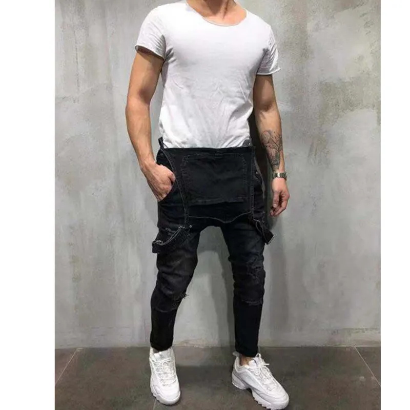 Mono rasgado con bolsillos para hombre, ropa de calle con tirantes,  pantalones de tirantes, talla S 4XL, 2021|Pantalones vaqueros| - AliExpress