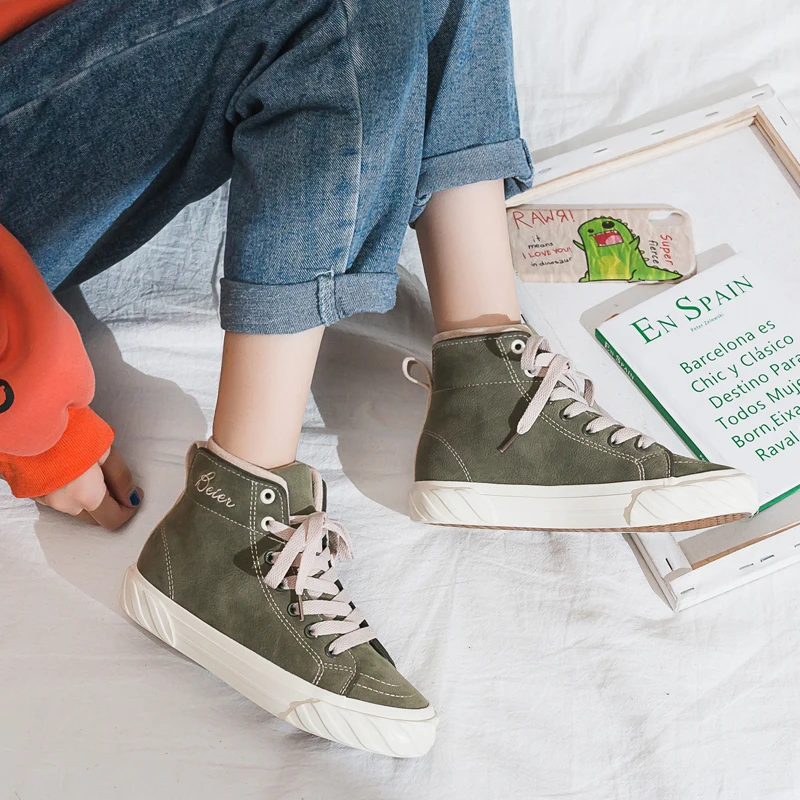 Модная женская парусиновая обувь новая зимняя дышащая на толстой подошве с