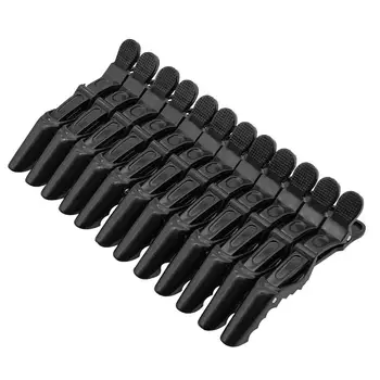 

10pcs Chic Hairdressing Clips Durable Long Mouth Clip Hair Styling Clips Partition Clamp for Home Barber Shop (Black)