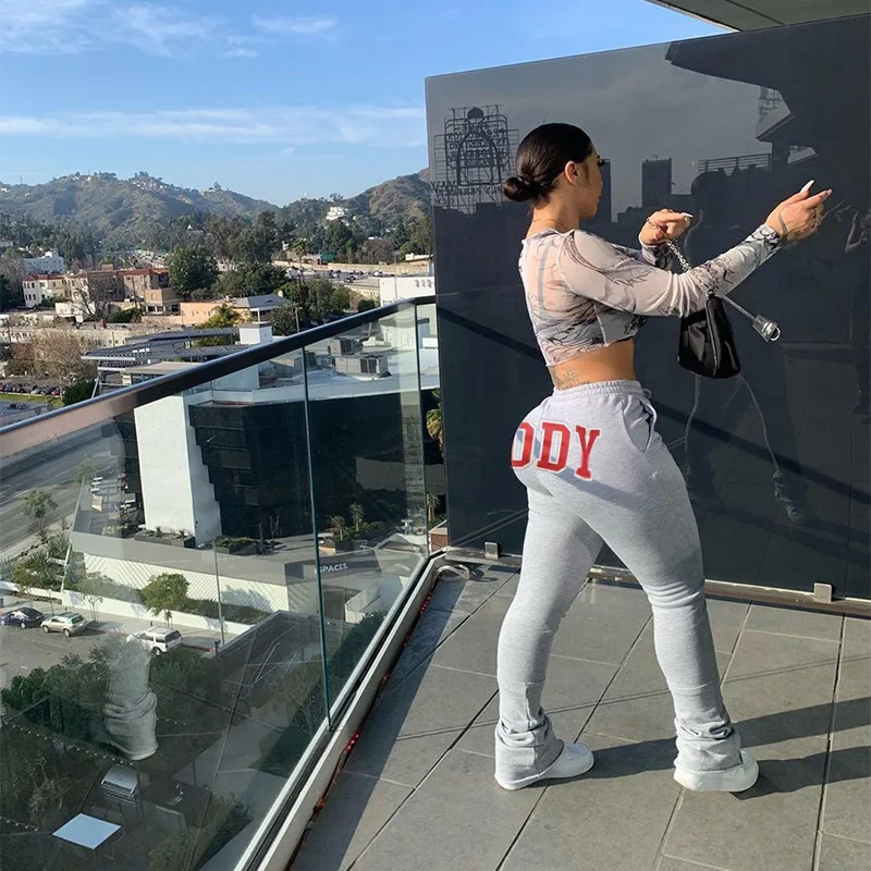 

Sweatpants Women Fitness Stacked Leggings Plain Color Sporty Cargo Pants Bell Bottom Work Out Active Wear Streetwear Joggings
