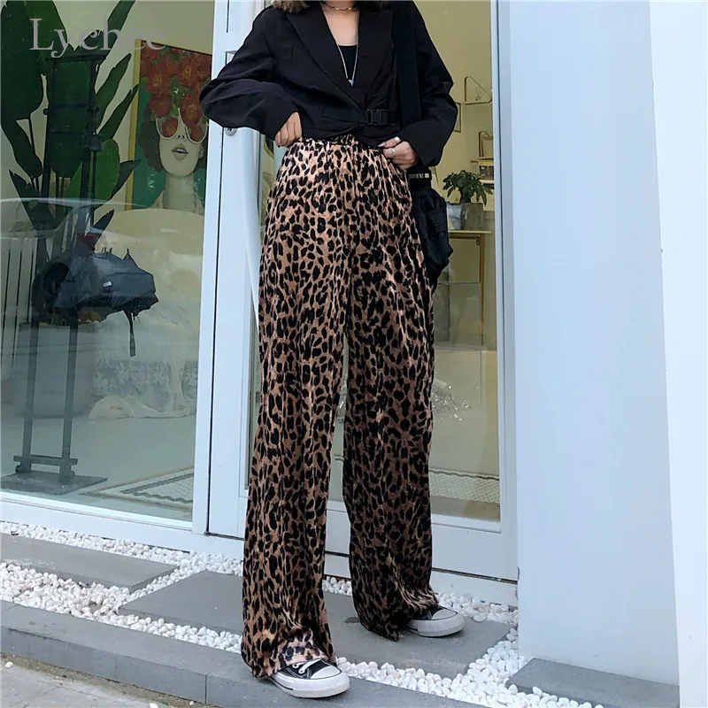 Lychee, Harajuku, леопардовые женские штаны, эластичные, высокая талия, свободные, женские брюки, низ, повседневные, весна, осень, женские штаны, брюки