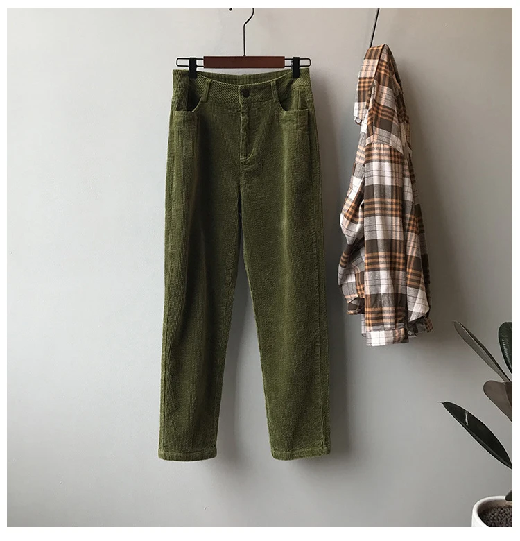 Corduroy Pants Women Winter Autumn Thick Casual Trousers High Waist Straight Pant Full Length Harem Pants