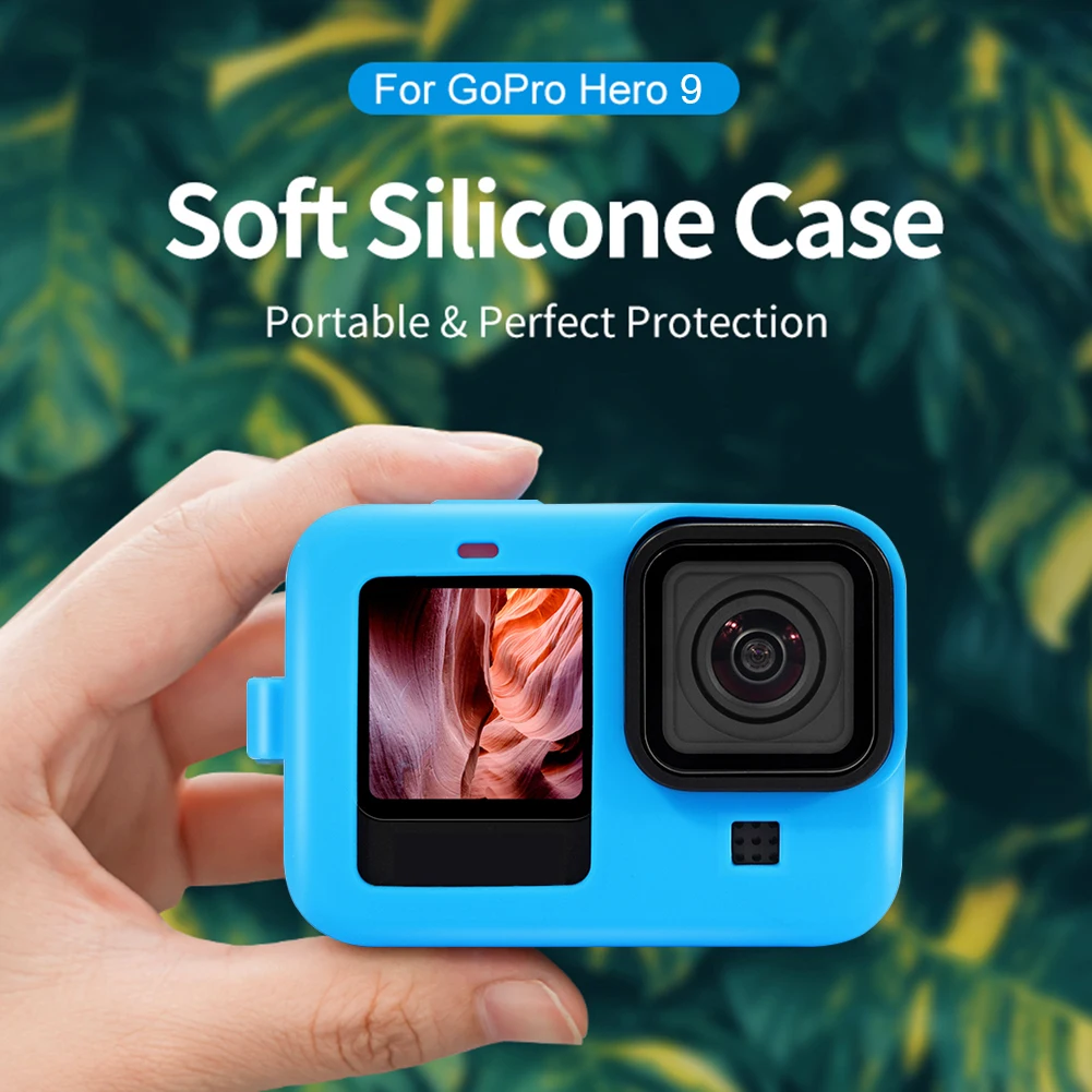 GoPro Hero 9 실리콘 보호 커버 전체 케이스 셸 스포츠 카메라 슬리브 하우징 프레임 렌즈 캡 + 끈 액세서리