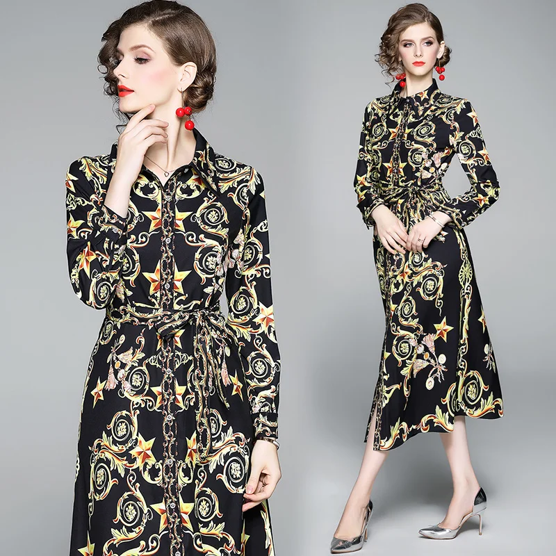 Женское винтажное Плиссированное Платье-рубашка дизайнерское подиумное