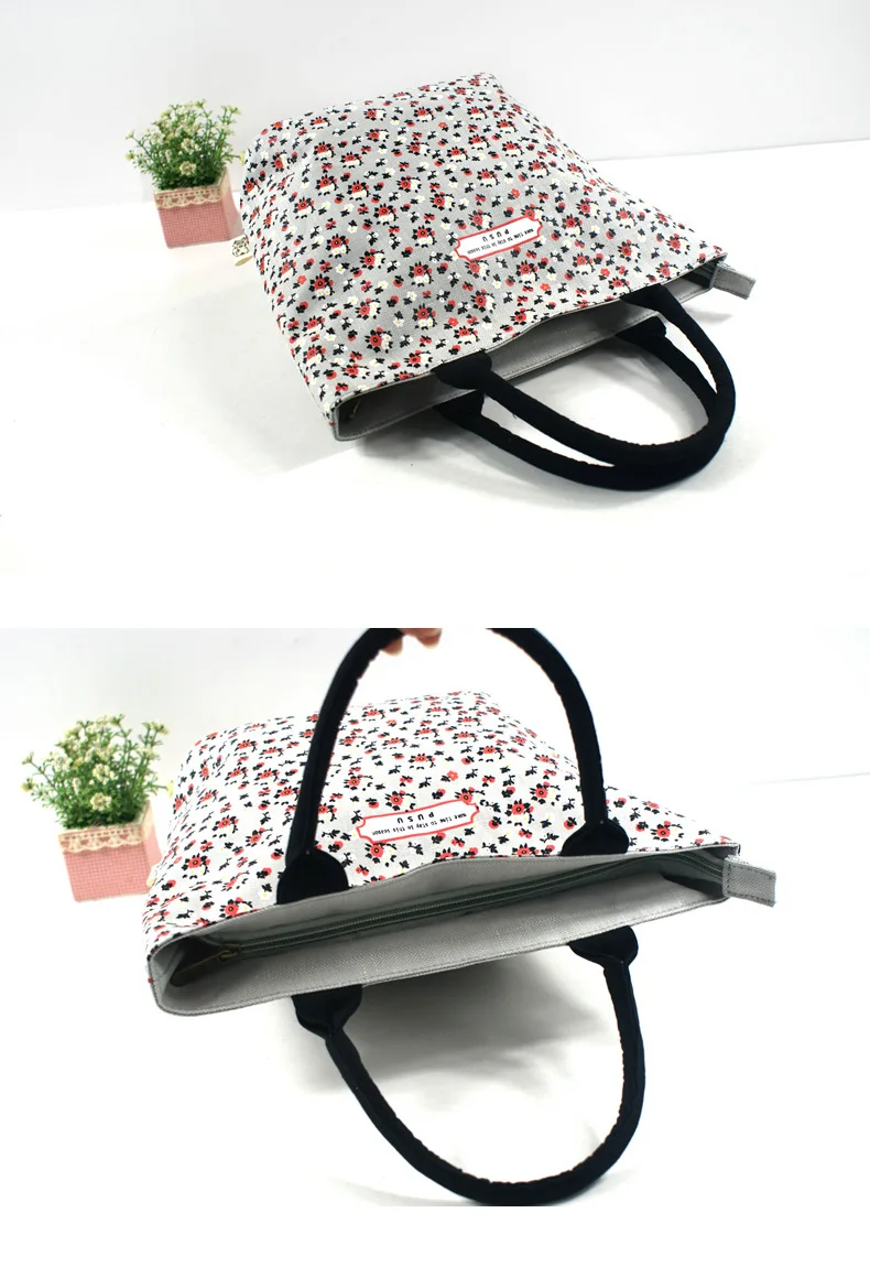 Manufacturers Direct Selling Hipster Canvas Handbag Women's Pinellia Printed Bento Box Bag Lunch Bag Customizable Wholesale