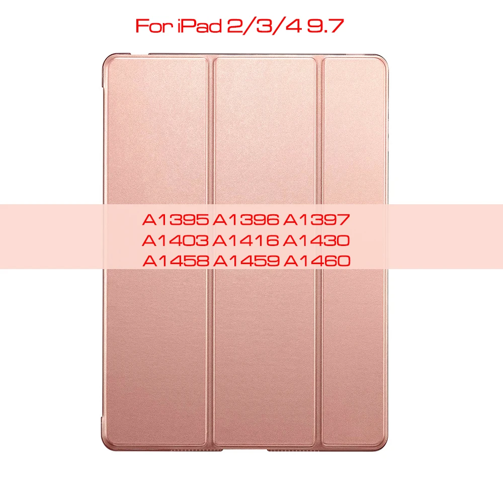 Чехол qijun для ipad 2, 3, 4, 5, 6, 7, th 9,7 10,2 Fundas для ipad Air 1 2 3 воздуха PC задняя крышка из искусственной кожи Smart Cover - Цвет: Rose -iPad 2 3 4