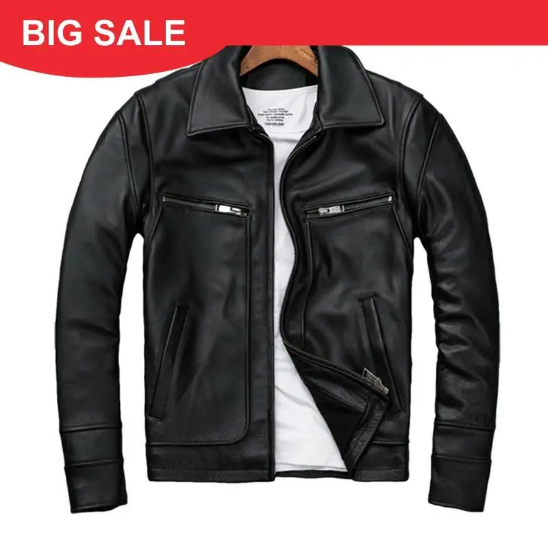 

2020 Black Men Casual Leather Jacket Plus Size XXXXXL Genuine Thick Cowhide Spring Russian Natural Leather Coat FREE SHIPPING