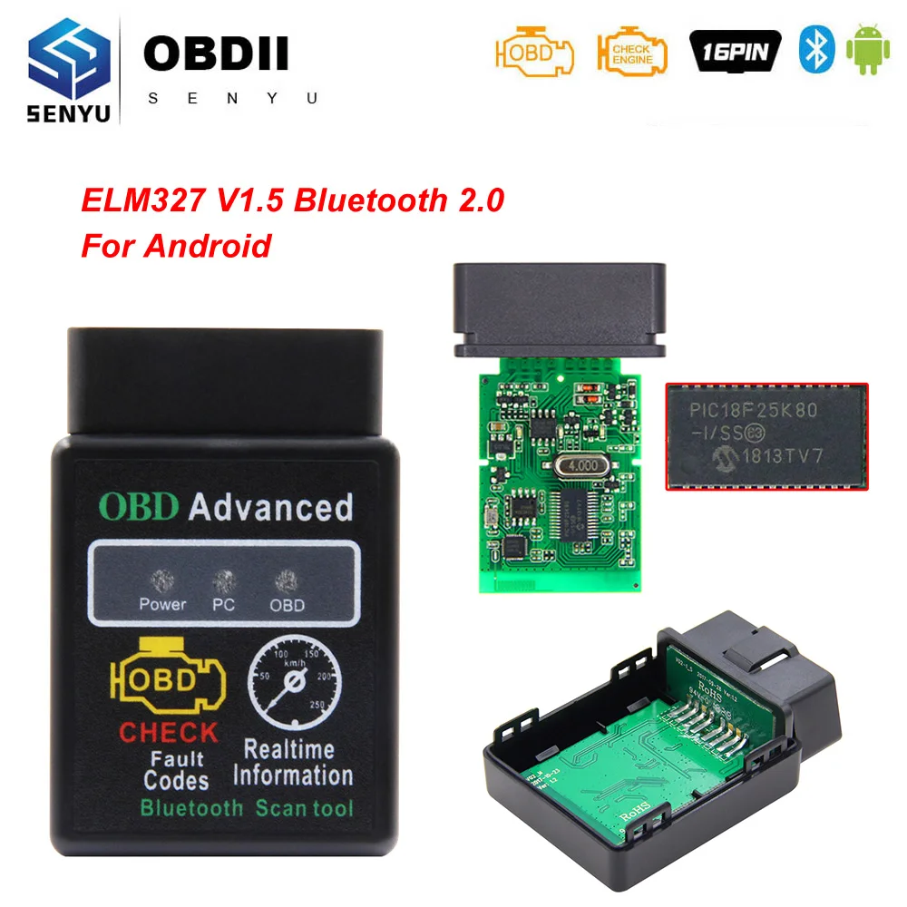 ELM327 V1.5 PIC18F25K80 OBD2 Bluetooth сканер для Android ELM 327 V1.5 HH OBDII OBD 2 Автомобильный диагностический автоматический инструмент считыватель кода 1,5