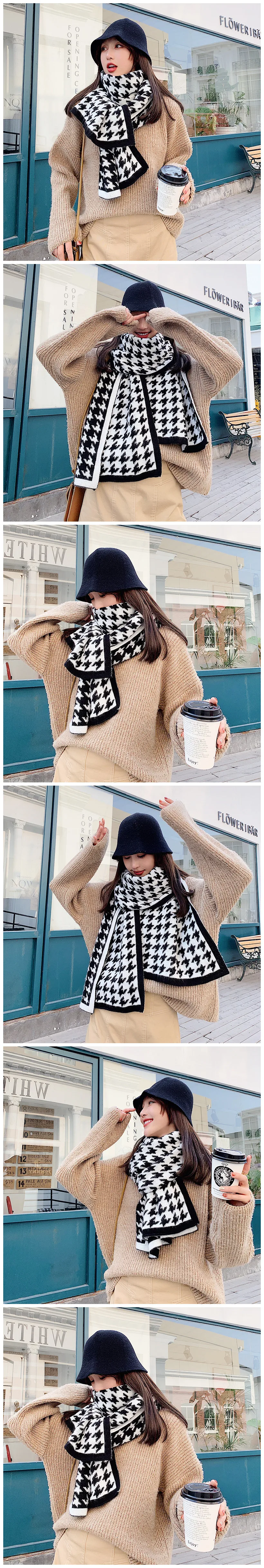 New scarf female winter Korean version of the wild houndstooth wool thickening warm student collar shawl