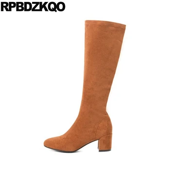 

designer round toe high heel chunky tall suede autumn 10 big size knee brown chinese black shoes long women boots winter 2019