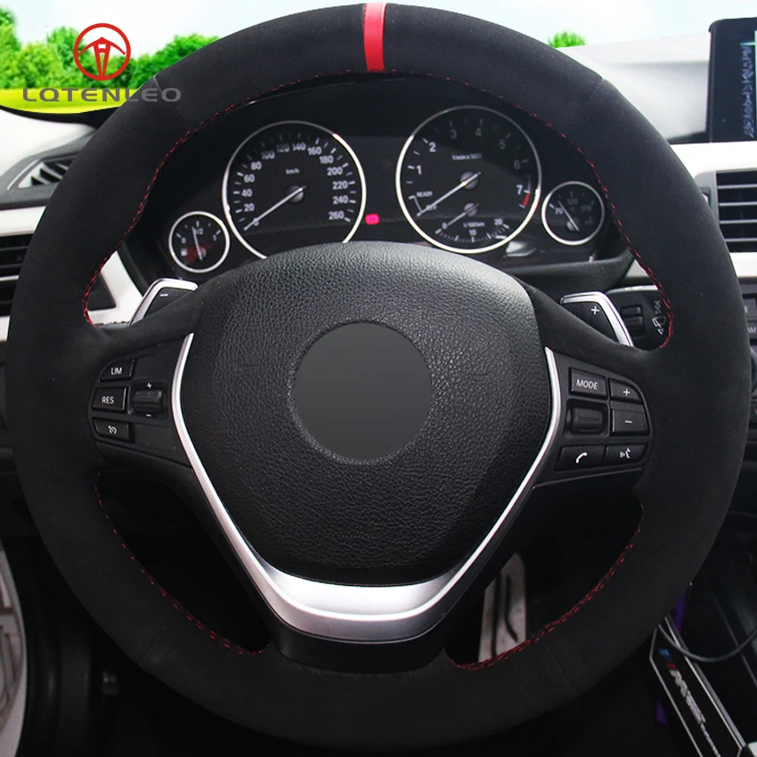 Lqtenleo Black Suede Diy Hand Car Steering Wheel Cover For Bmw 3 Series