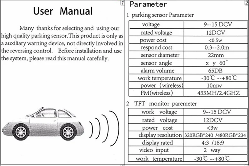 Sensores, Buzzer Alarm Sound with Camera, Front and Rear Dual View