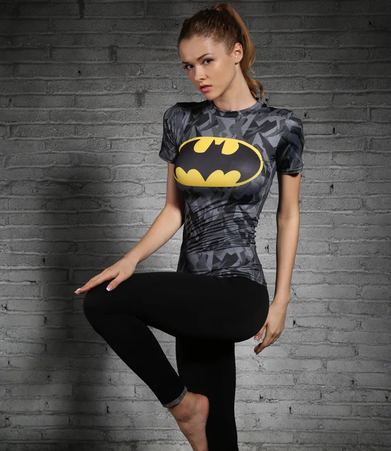 Running Shirt women Marvel series Batman Compression Marvel series Batman Tights Fitness Anime 3D Short Sleeve Jersey Gym Wear
