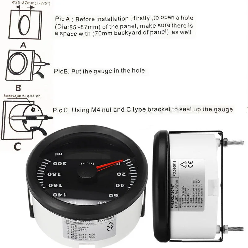 

200Km/h Speedometer Gauge Car Waterproof Odometer Black 85mm Motor Popular Practical Accessories