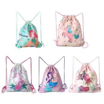 

Unicorn Mermaid Sequins Drawstring Bag Women Girls Travel Backpack Beam Mouth Children Cartoon Drawstring school Backpack New