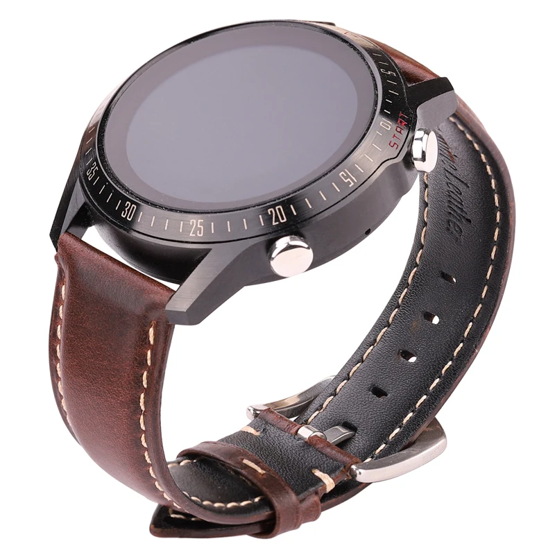 Vintage Smooth Genuine Leather Watchband with Stainless Steel Buckle - Black/Dark Brown