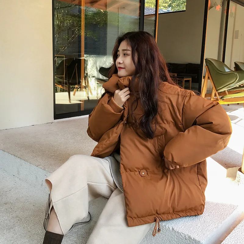 

2019 Winter New Style Korean-style Short down Coat Loose And Plus-sized Solid Color Cotton-padded Clothes Warm Girl'S Cotton-pad