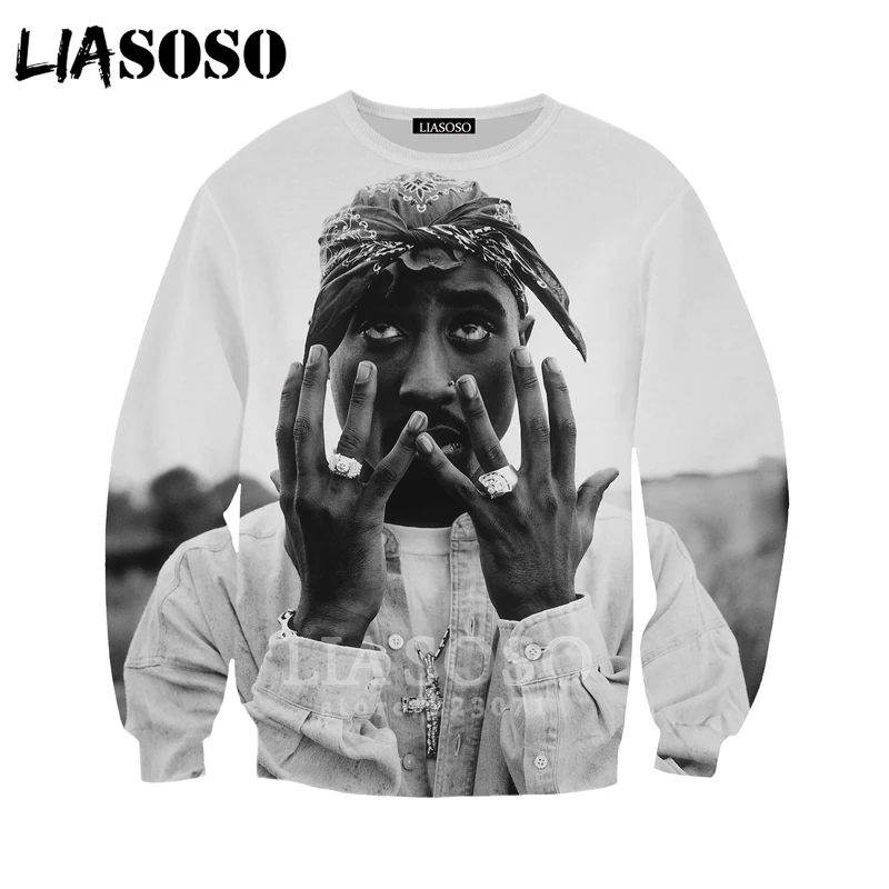 2Pac Толстовка LIASOSO Новые мужские и женские Аниме толстовки 3D принт рэпер с длинным рукавом хип хоп Уличная Топы пуловер с круглым вырезом A295-10