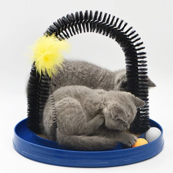 

Petshy 4 In 1 Cats Toys Cat Track Turntable Scratch Board/Funny Cats Stick/Pet Scratching Devices Kitten Grooming Brush Supplies