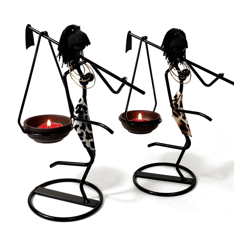 Creative African Woman Carryhoe Candlestick Tea Light Holder Candle